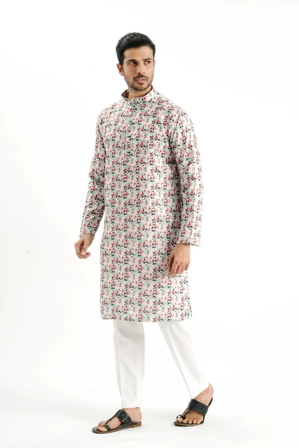 White_V_Pattern_Crochet_Kurta_For_Men
