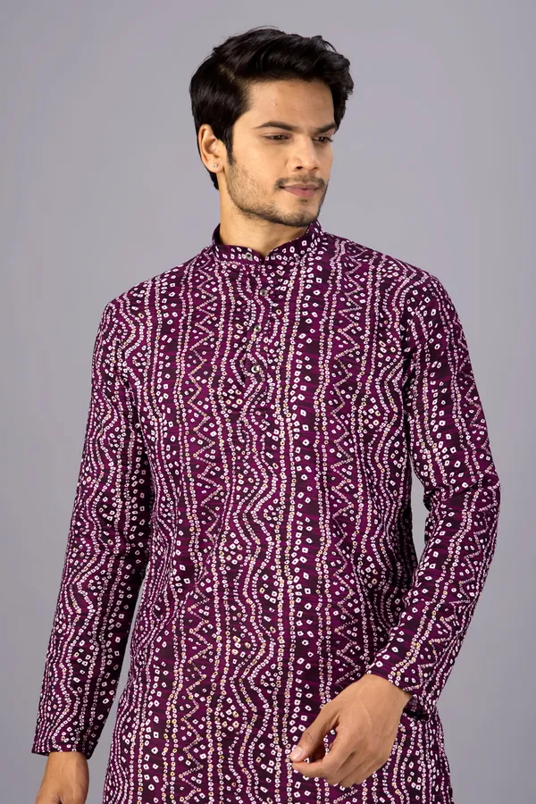 Wine_Bandhani_Printed_Kurta_For_Men