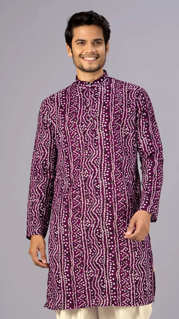 Wine_Bandhani_Printed_Kurta_For_Men