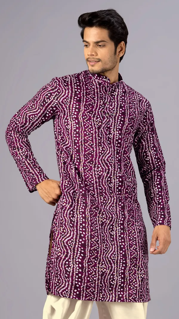 Wine_Bandhani_Printed_Kurta_For_Men
