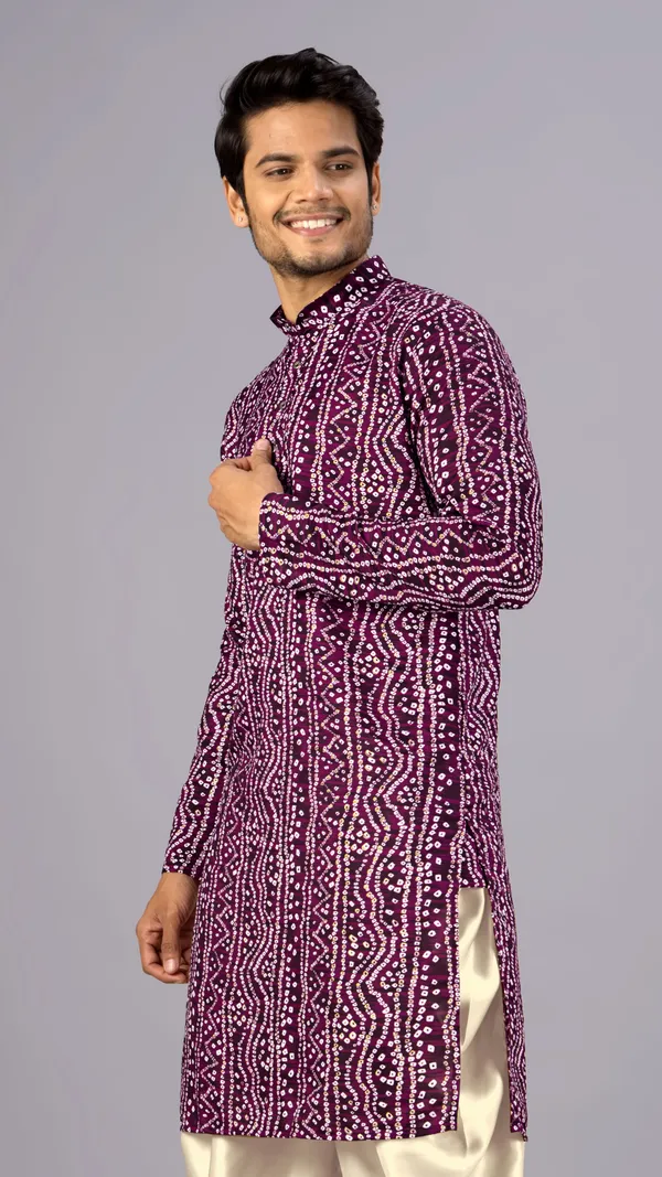 Wine_Bandhani_Printed_Kurta_For_Men