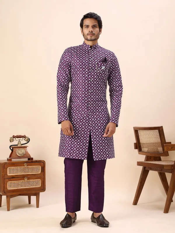 Wine_Dots_Print_Indo_Western_Kurta_Set