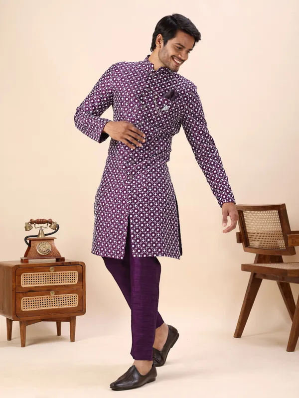 Wine_Dots_Print_Indo_Western_Kurta_Set