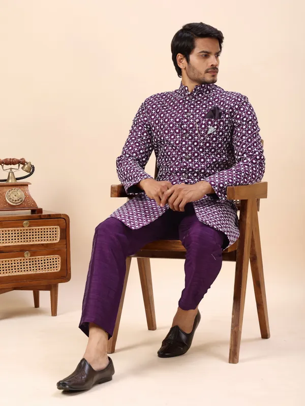 Wine_Dots_Print_Indo_Western_Kurta_Set