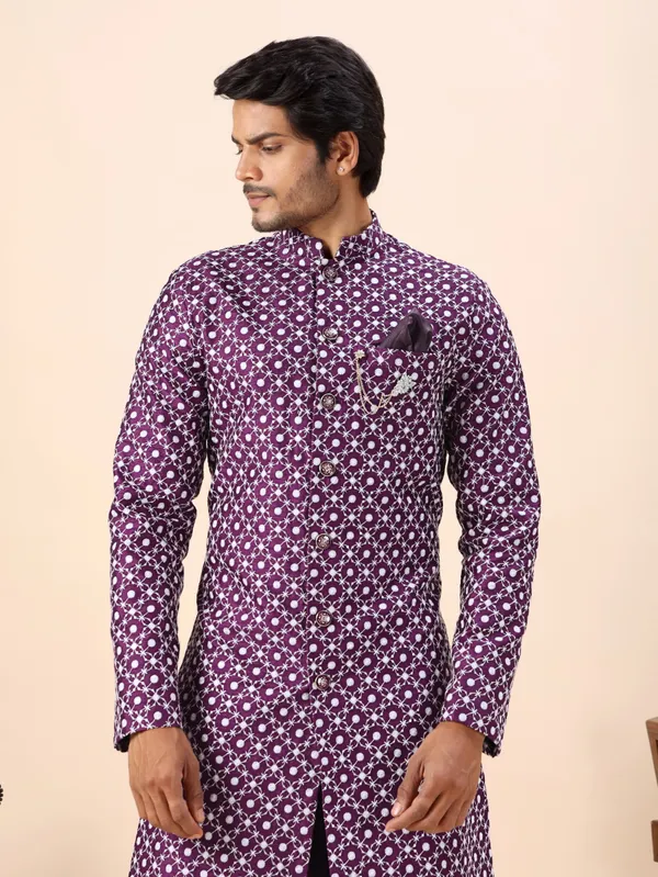 Wine_Dots_Print_Indo_Western_Kurta_Set