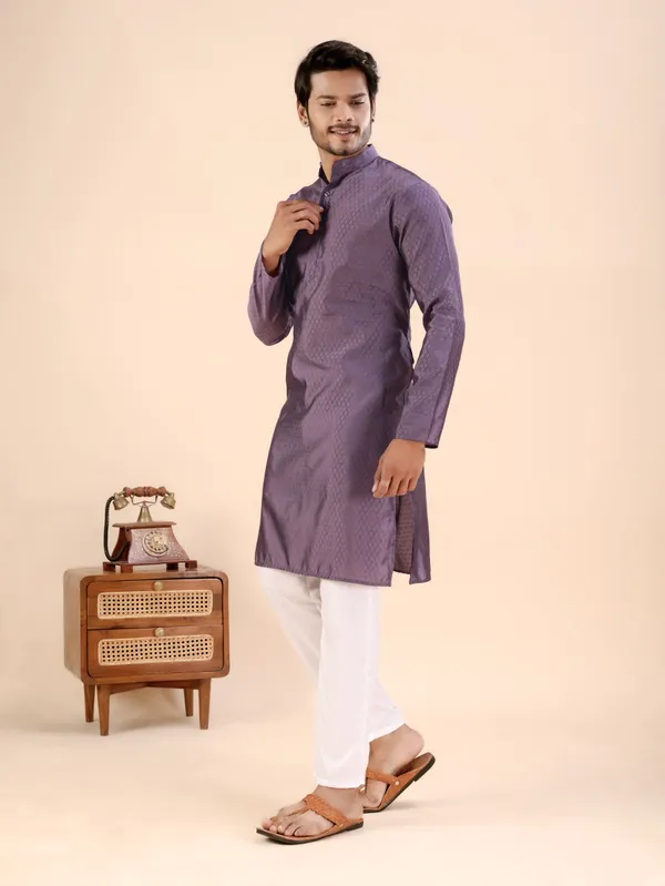 Wine_Jhimi_Silk_Kurta_For_Men