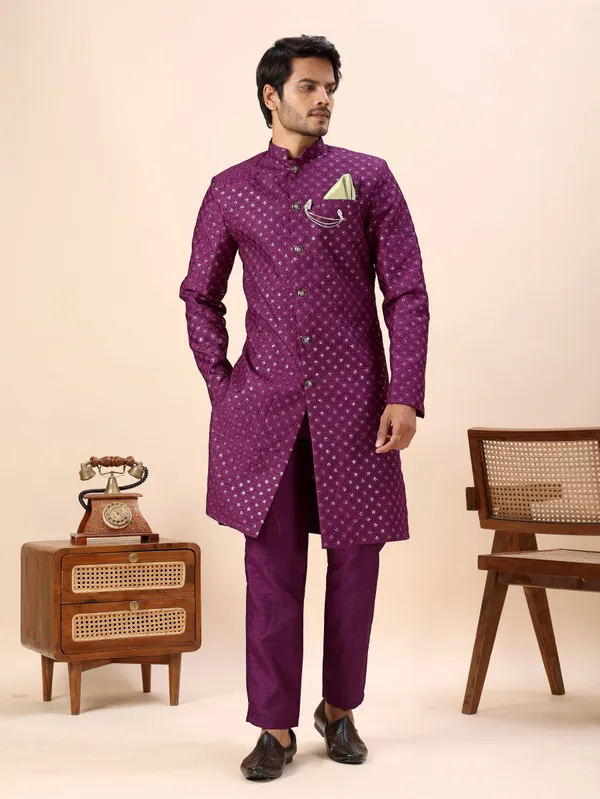 Wine_Sequin_Indo_Western_Kurta_Set