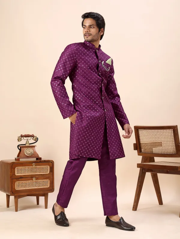 Wine_Sequin_Indo_Western_Kurta_Set