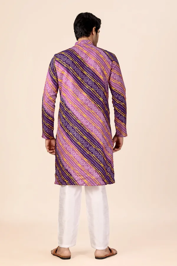 Wine_&_Purple_Crochet_Bandhani_Kurta_For_Men