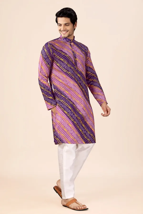 Wine_&_Purple_Crochet_Bandhani_Kurta_For_Men