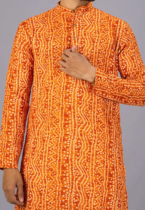 Yellow_Bandhani_Dupatta_Kurta_Set_For_Men