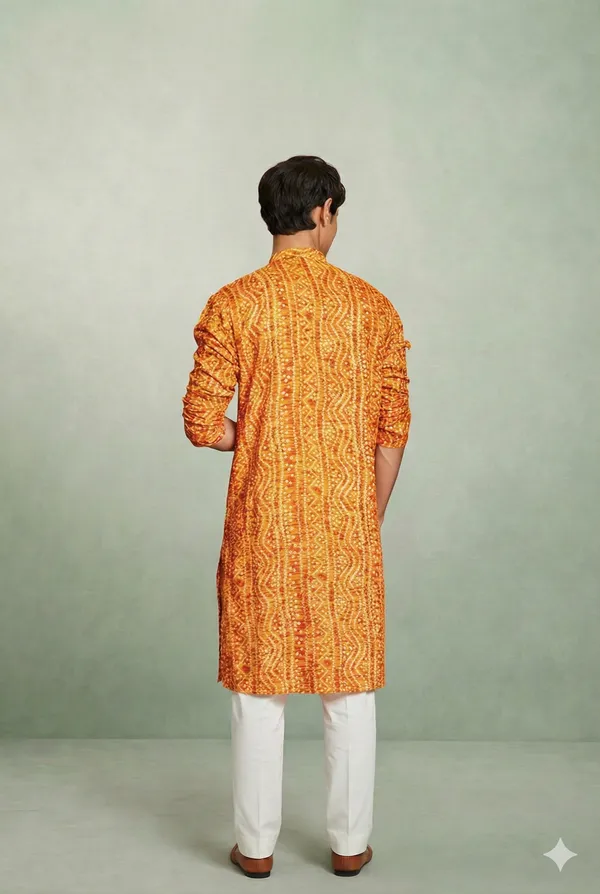 Yellow_Bandhani_Dupatta_Kurta_Set_For_Men