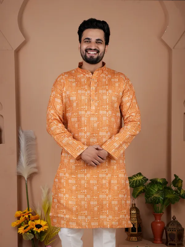 Orange_Crochet_Kurta_For_Men