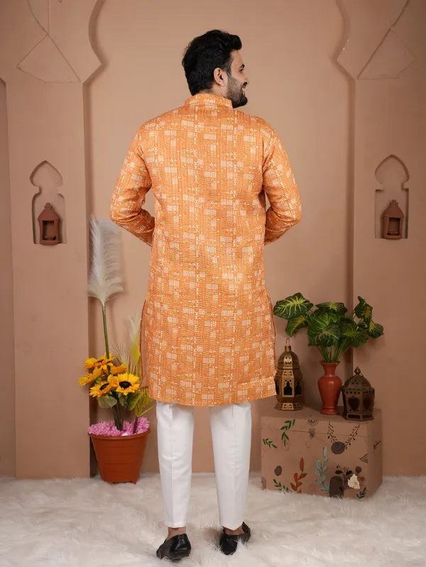 Orange_Crochet_Kurta_For_Men