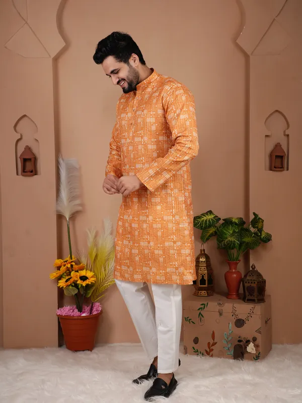 Orange_Crochet_Kurta_For_Men