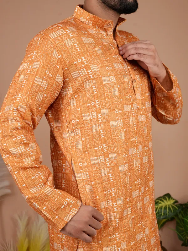 Orange_Crochet_Kurta_For_Men
