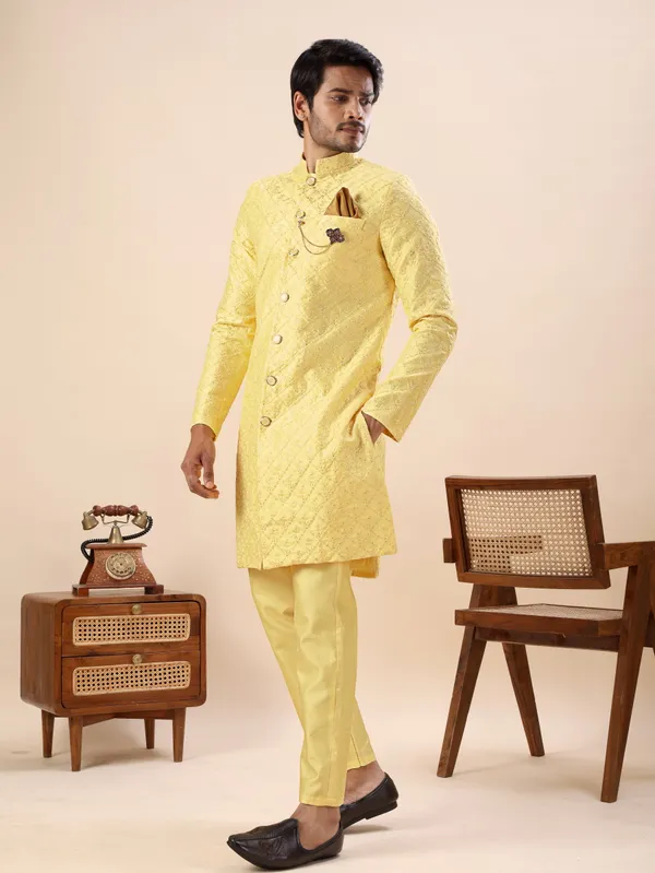 Yellow_Floral_Indo_Western_Kurta_Set