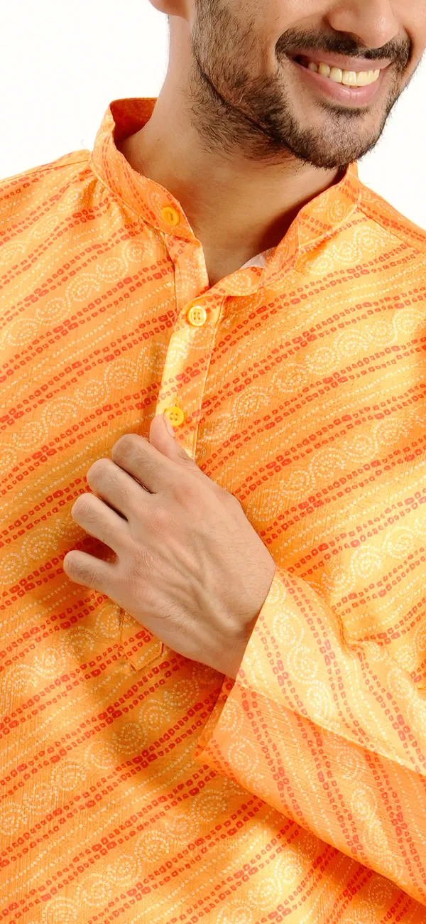 Yellow_Silk_Printed_Kurta_For_Men
