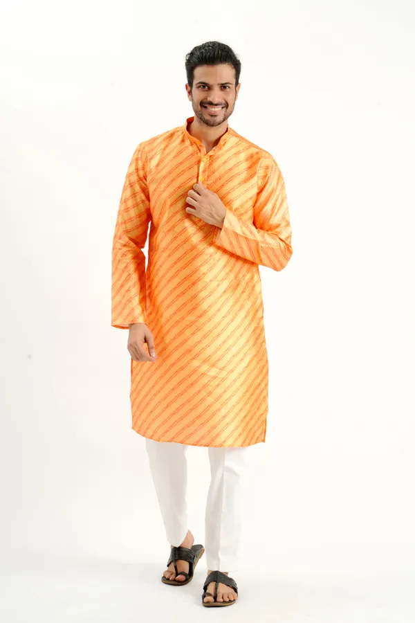 Yellow_Silk_Printed_Kurta_For_Men