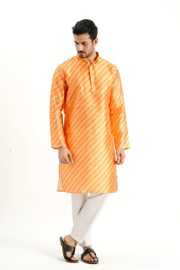Yellow_Silk_Printed_Kurta_For_Men