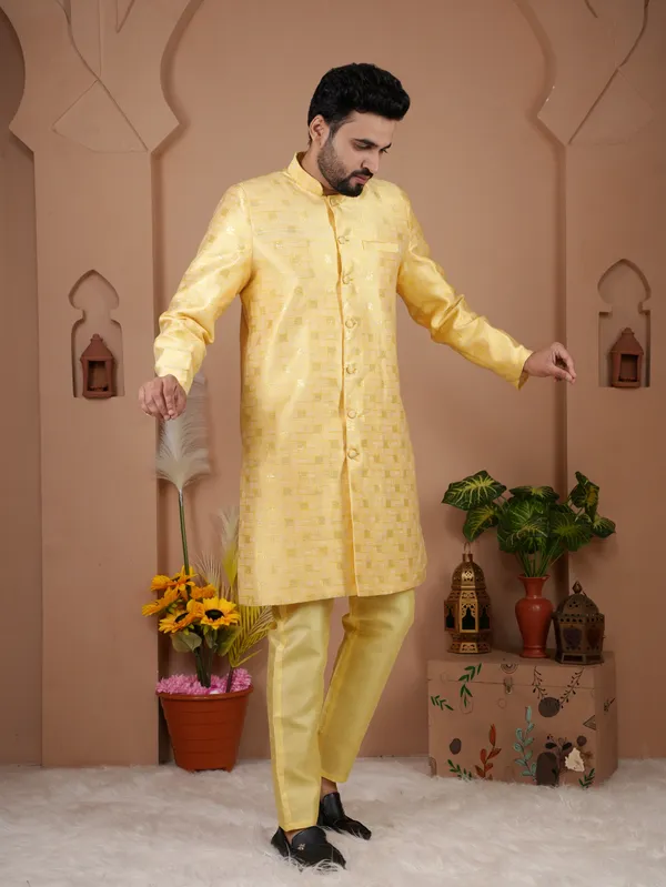 Yellow_Two_Tone_Indo_Western_Kurta_Set