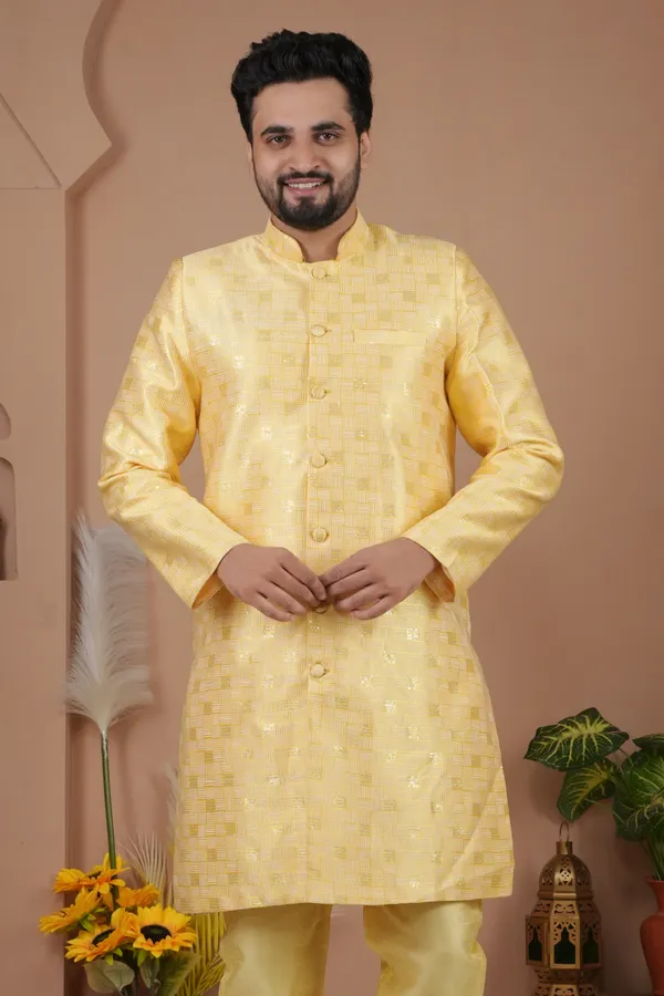 Yellow_Two_Tone_Indo_Western_Kurta_Set