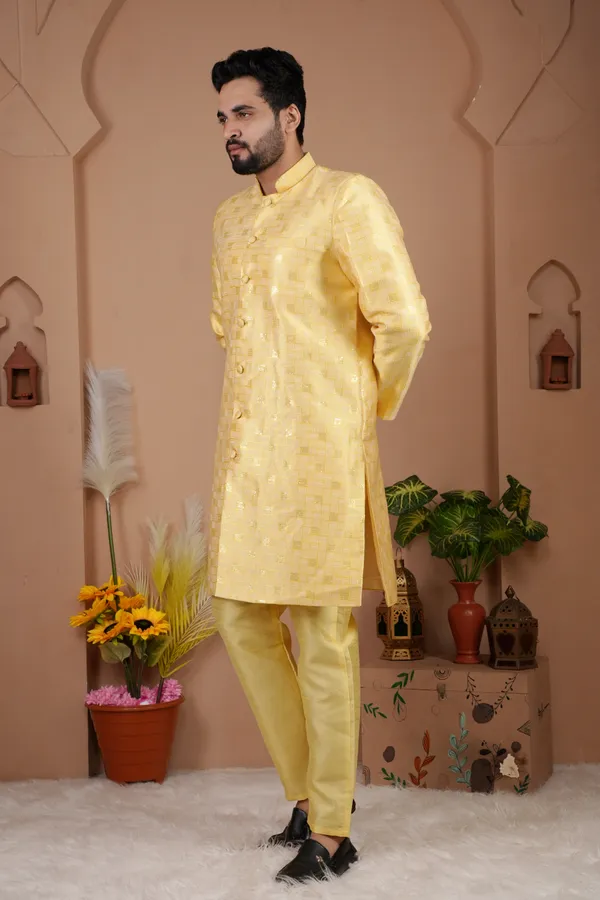 Yellow_Two_Tone_Indo_Western_Kurta_Set