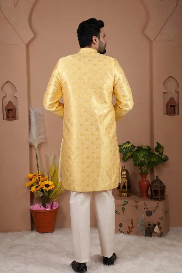 Yellow_&_Off_White_Indo_Western_Kurta_Set