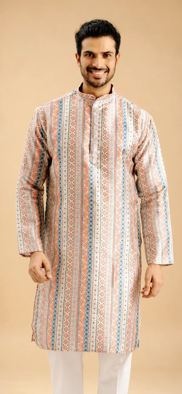 Off_White_Silk_Printed_Kurta_For_Men
