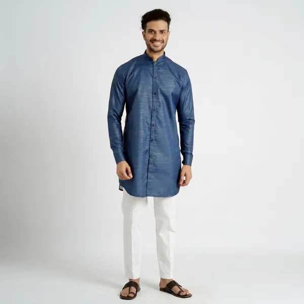 Blue_Cotton_Long_Shirt_For_Men