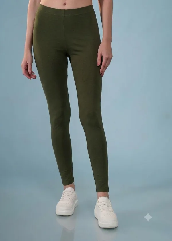 Olive_Green_Organic_Egyptian_Cotton_Blend_Slim_Fit_Leggings_For_Women