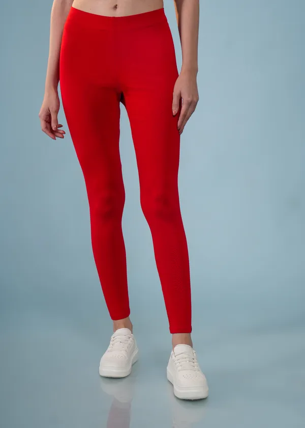 Red_Organic_Egyptian_Cotton_Blend_Slim_Fit_Ankle_Length_Leggings_For_Women
