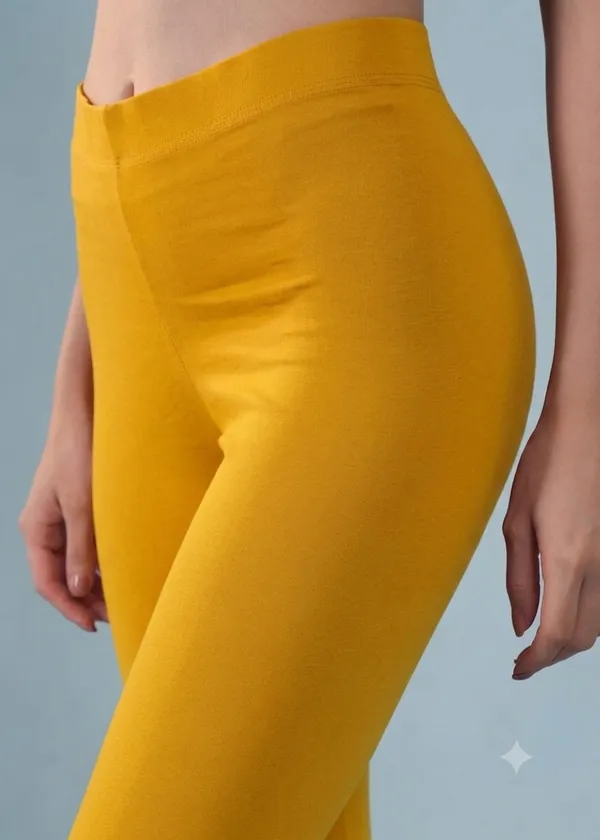 Yellow_Organic_Egyptian_Cotton_Blend_Slim_Fit_Ankle_Length_Leggings_For_Women