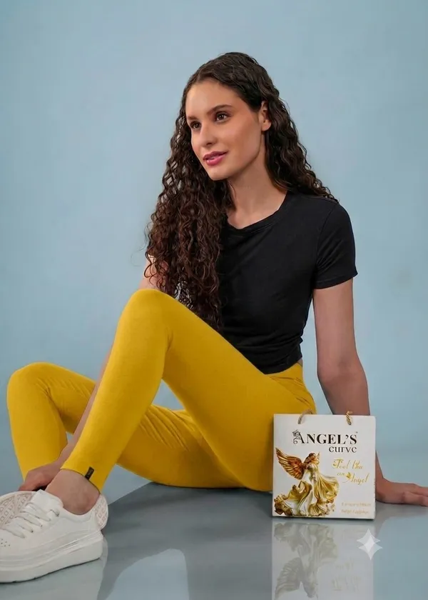 Yellow_Organic_Egyptian_Cotton_Blend_Slim_Fit_Ankle_Length_Leggings_For_Women