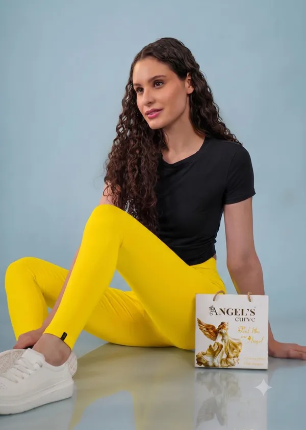 Yellow_Organic_Egyptian_Cotton_Blend_Slim_Fit_Ankle_Length_Leggings_For_Women