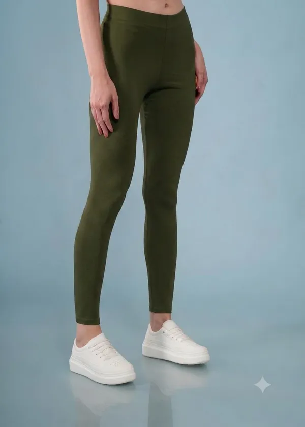 Olive_Green_Organic_Egyptian_Cotton_Blend_Slim_Fit_Leggings_For_Women