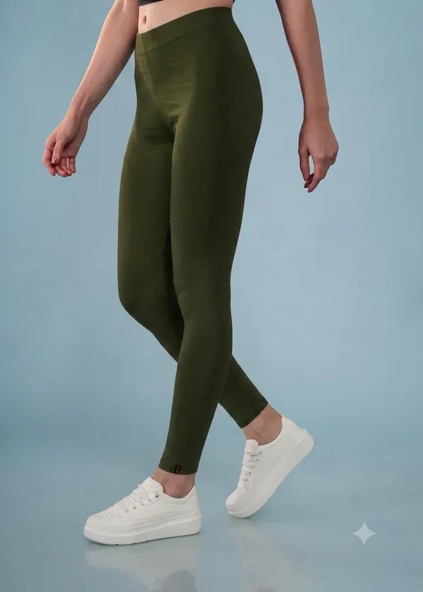 Olive_Green_Organic_Egyptian_Cotton_Blend_Slim_Fit_Leggings_For_Women
