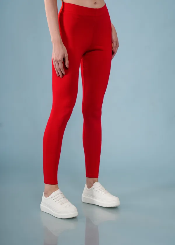 Red_Organic_Egyptian_Cotton_Blend_Slim_Fit_Ankle_Length_Leggings_For_Women