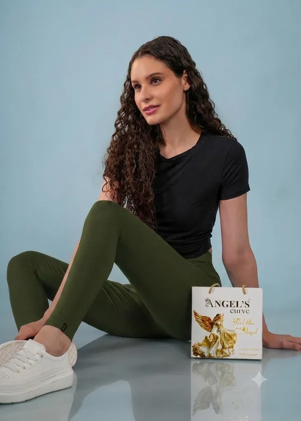 Olive_Green_Organic_Egyptian_Cotton_Blend_Slim_Fit_Leggings_For_Women
