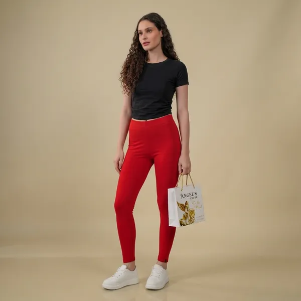 Red_Organic_Egyptian_Cotton_Blend_Slim_Fit_Ankle_Length_Leggings_For_Women