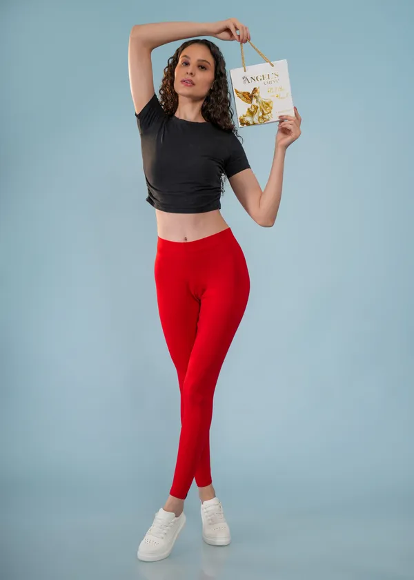 Red_Organic_Egyptian_Cotton_Blend_Slim_Fit_Ankle_Length_Leggings_For_Women