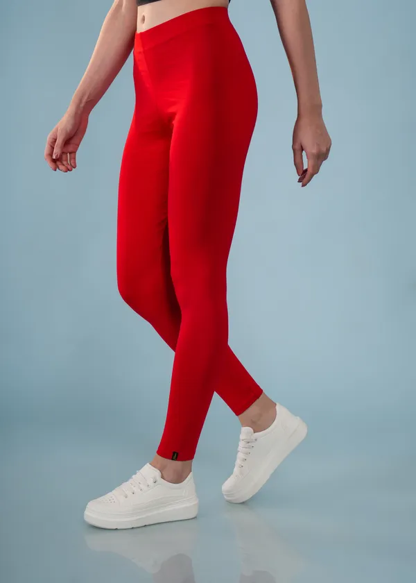 Red_Organic_Egyptian_Cotton_Blend_Slim_Fit_Ankle_Length_Leggings_For_Women