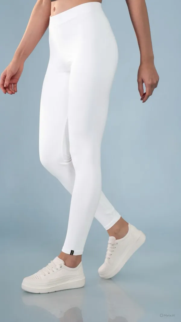 White_Organic_Egyptian_Cotton_Blend_Slim_Fit_Ankle_Length_Leggings_For_Women