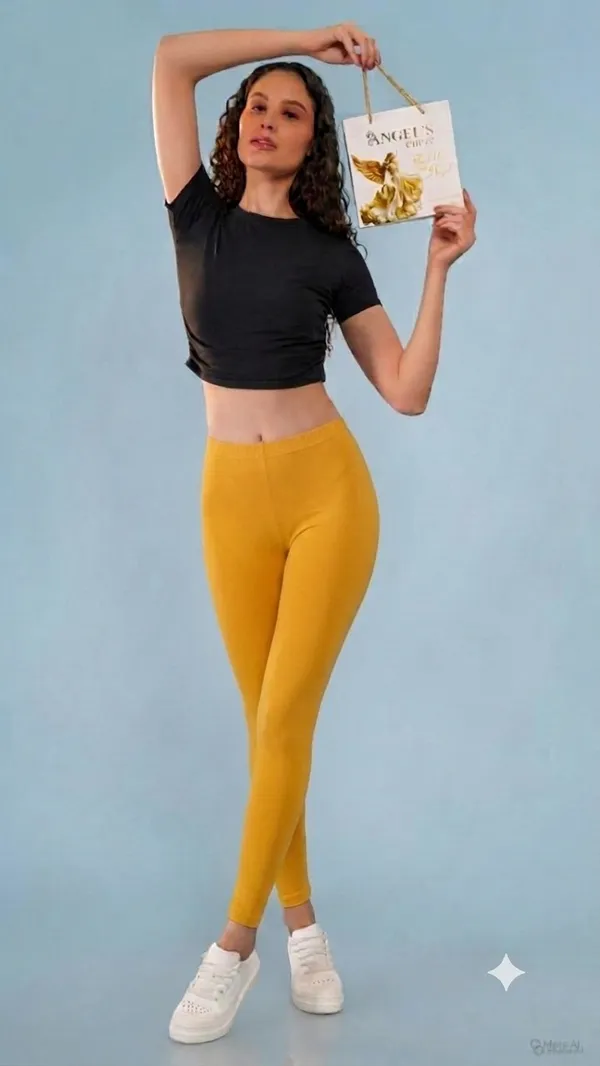 Yellow_Organic_Egyptian_Cotton_Blend_Slim_Fit_Ankle_Length_Leggings_For_Women