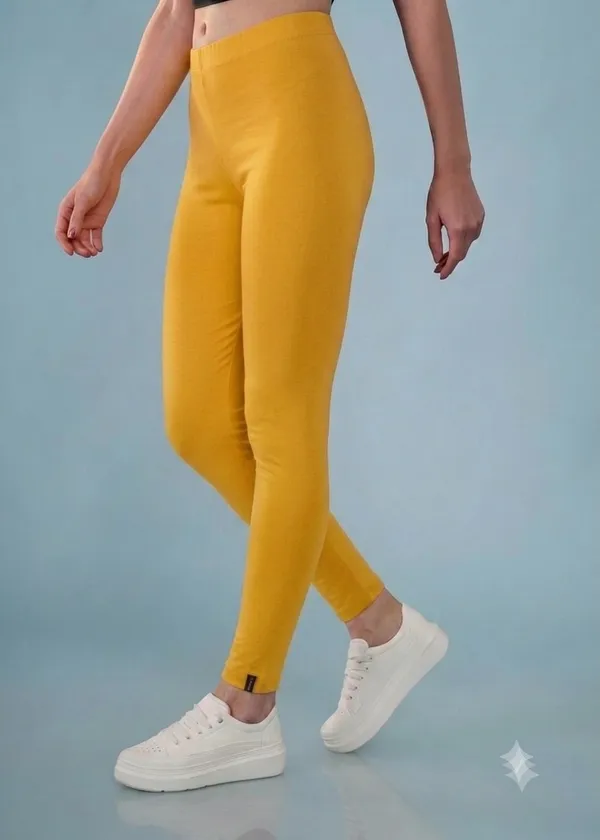 Yellow_Organic_Egyptian_Cotton_Blend_Slim_Fit_Ankle_Length_Leggings_For_Women