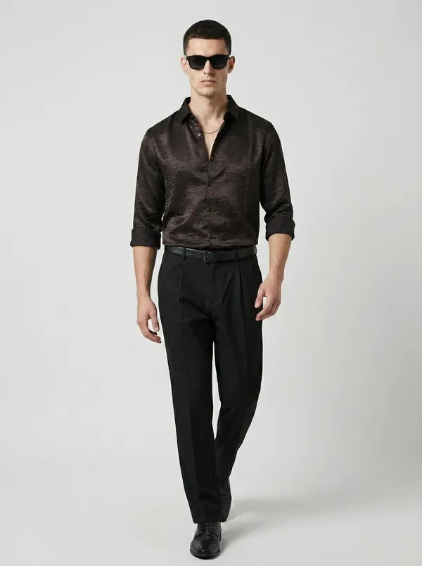 Coffee_Viscose_Blend_Regular_Fit_Crushed_Texture_Shirt_For_Men