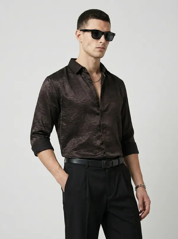 Coffee_Viscose_Blend_Regular_Fit_Crushed_Texture_Shirt_For_Men