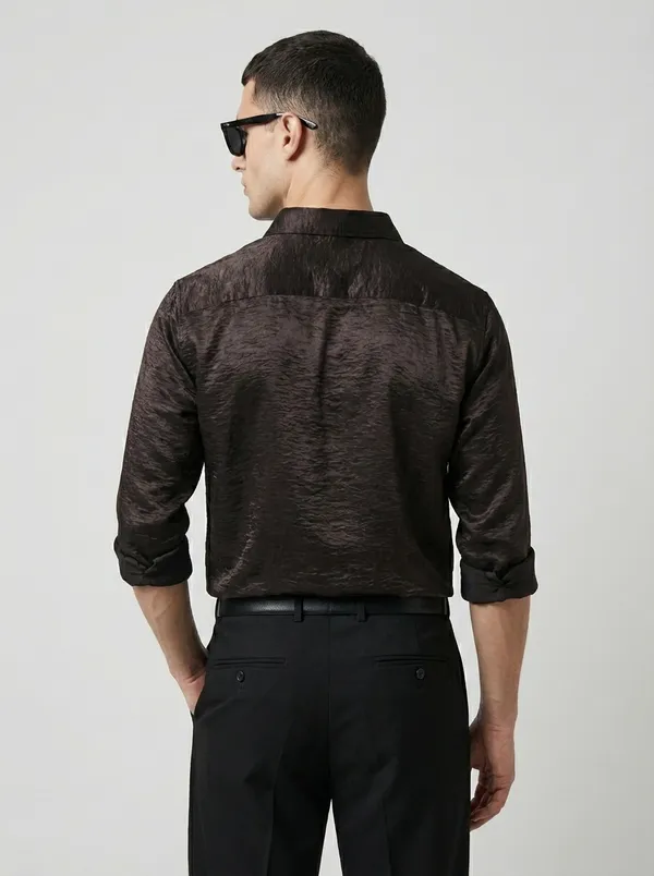 Coffee_Viscose_Blend_Regular_Fit_Crushed_Texture_Shirt_For_Men
