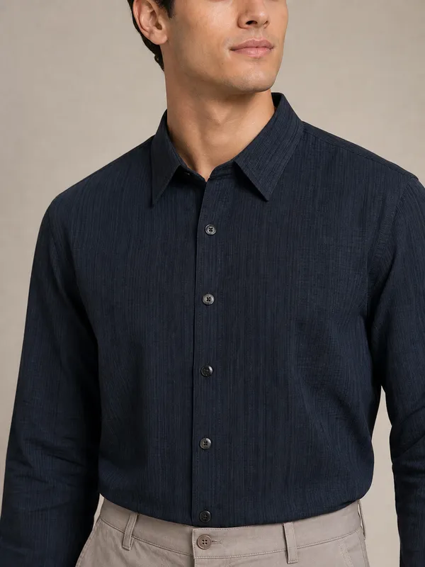 Navy_Blue_Viscose__Blend_Regular_Fit_Self_Stripe_Shirt_For_Men