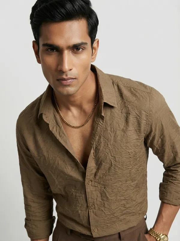 Brown_Viscose_Blend_Regular_Fit_Crushed_Texture_Shirt_For_Men